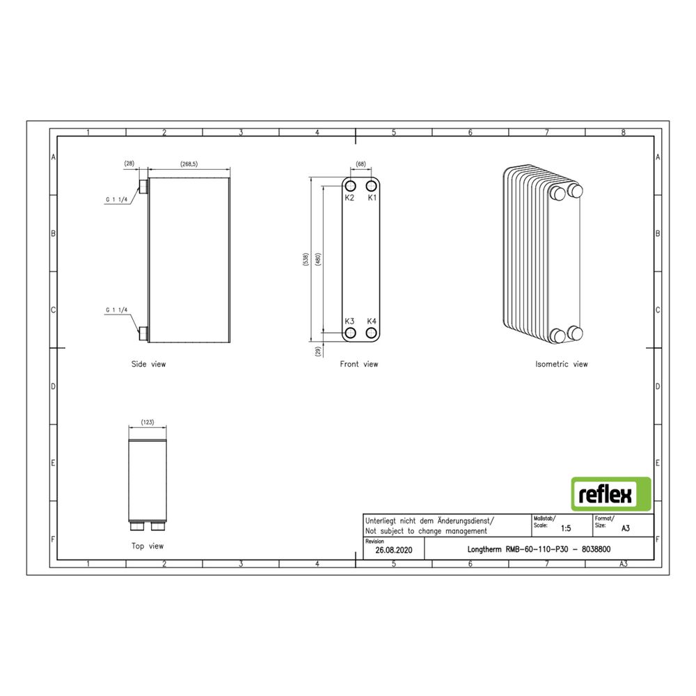 Reflex Longtherm Plattenwärmetauscher RMB-60-110, gelötet, 110 Platten, eingängig, G 1 ... REFLEX-8038800 4036705218354 (Abb. 2)