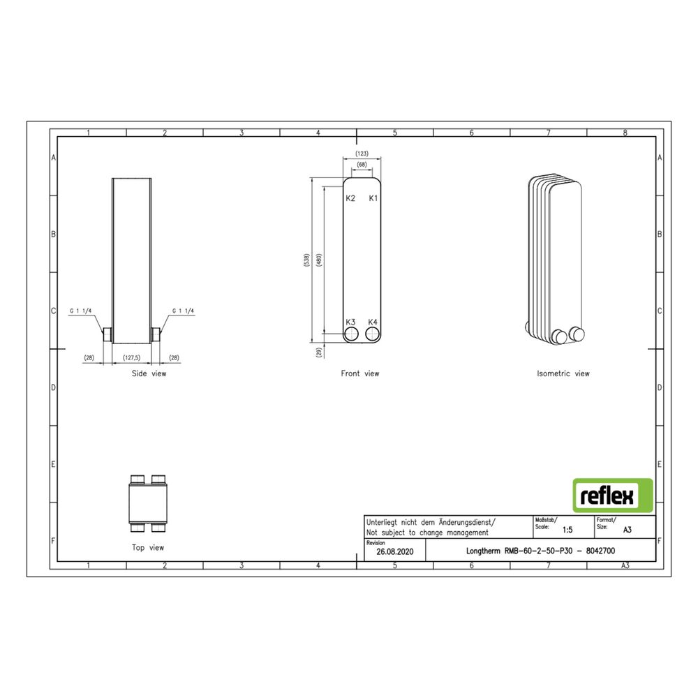Reflex Longtherm Plattenwärmetauscher RMB-60-2-50, gelötet, 50 Platten, zweigängig, G 1... REFLEX-8042700 4036705218743 (Abb. 2)