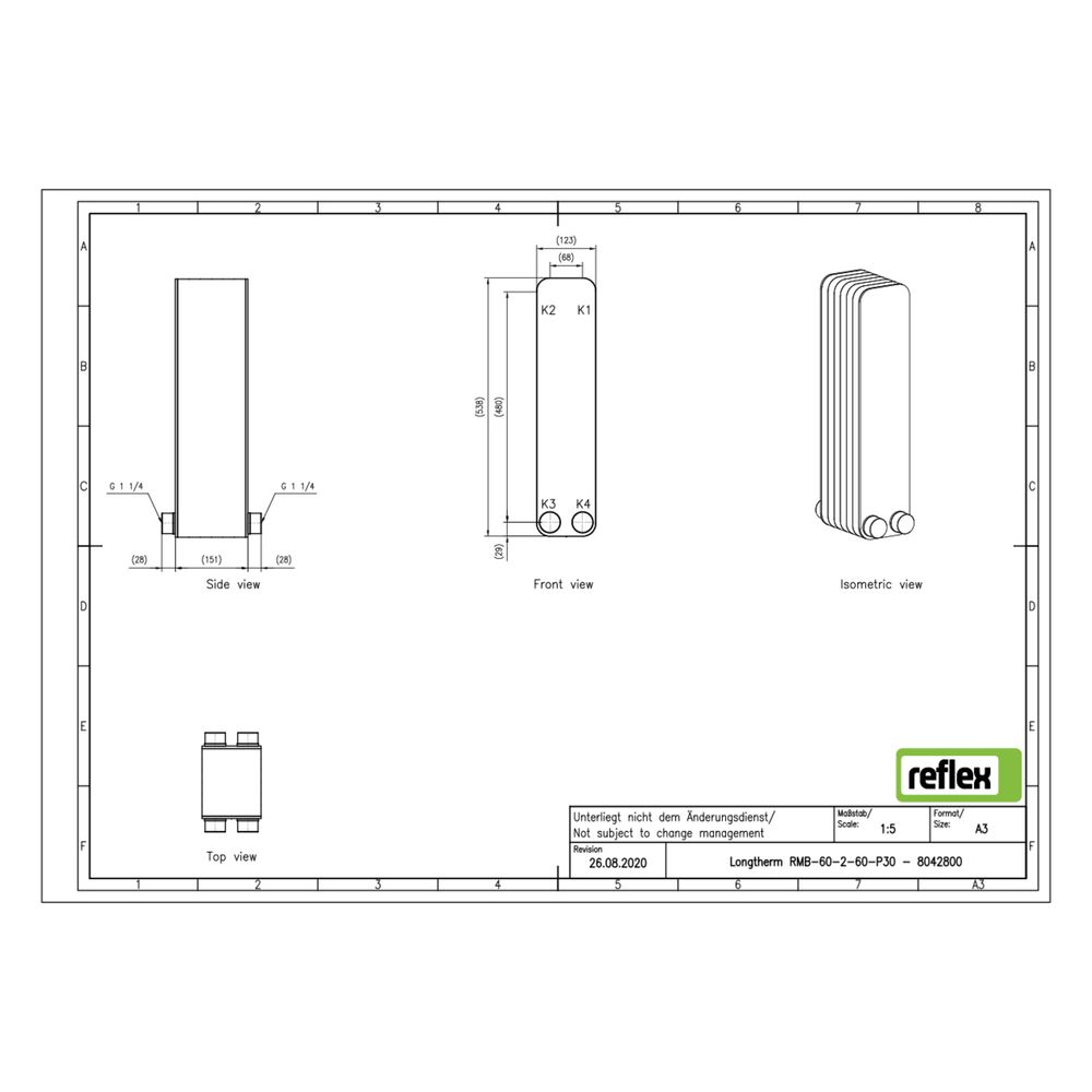 Reflex Longtherm Plattenwärmetauscher RMB-60-2-60, gelötet, 60 Platten, zweigängig, G 1... REFLEX-8042800 4036705218750 (Abb. 2)