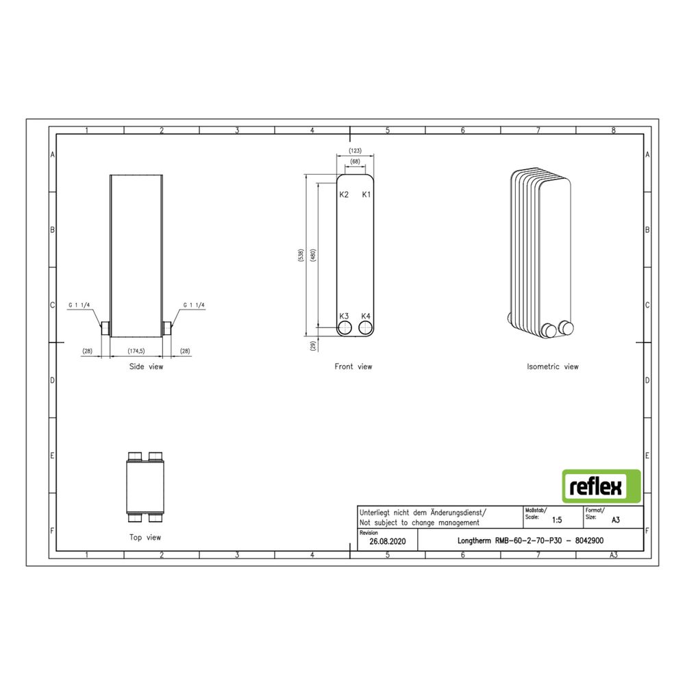 Reflex Longtherm Plattenwärmetauscher RMB-60-2-70, gelötet, 70 Platten, zweigängig, G 1... REFLEX-8042900 4036705218767 (Abb. 2)