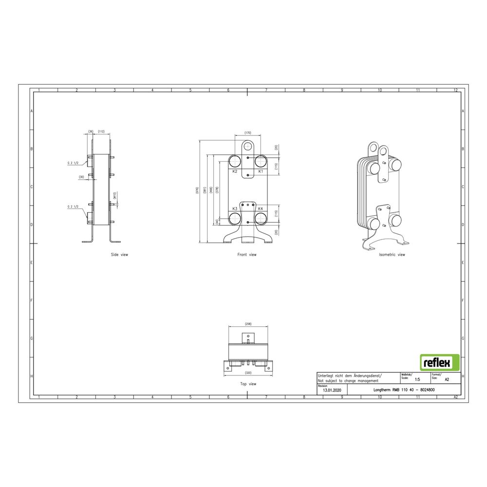Reflex Longtherm Plattenwärmetauscher RMB-110-40, gelötet, 40 Platten, eingängig, G 2 1... REFLEX-8024800 4036705205255 (Abb. 2)