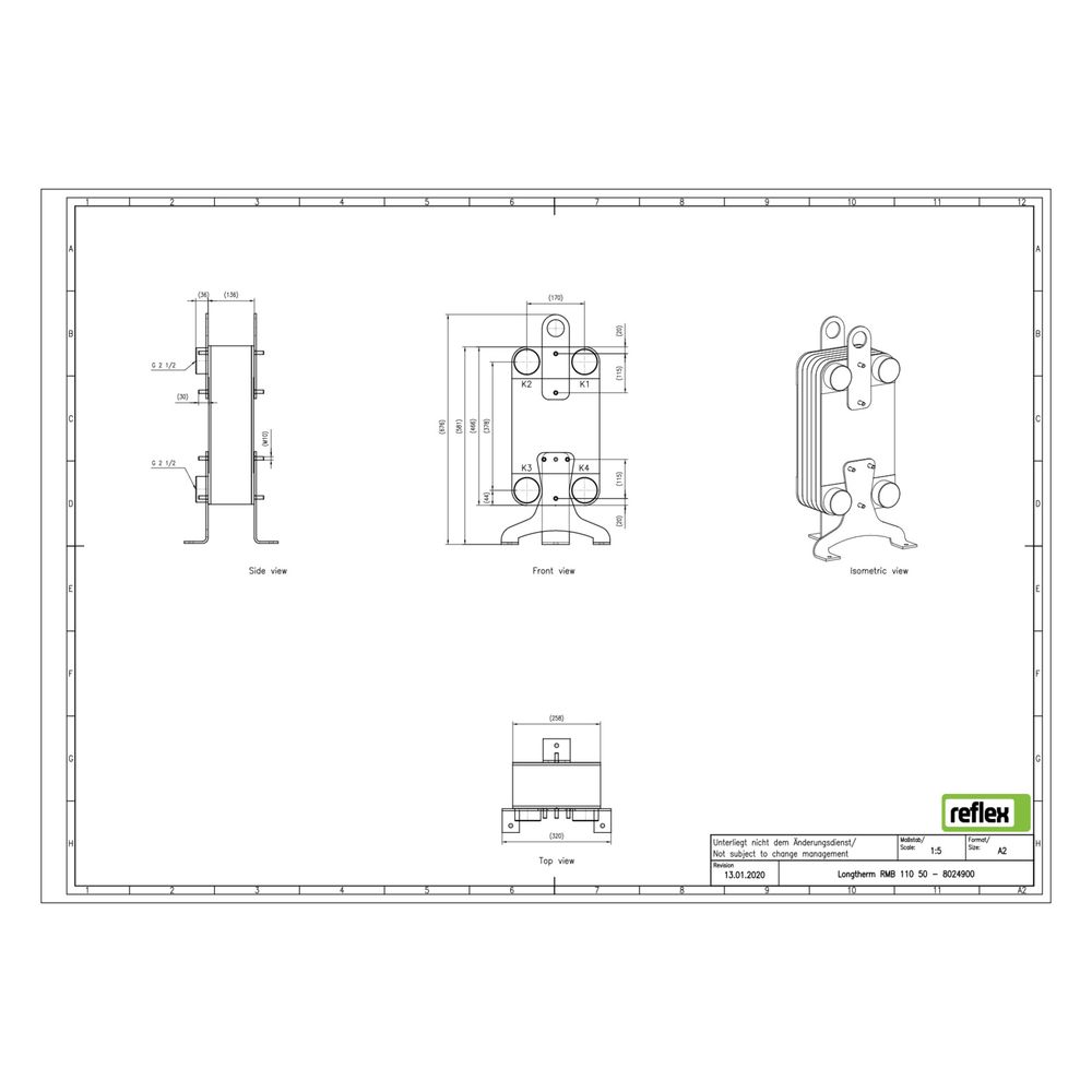 Reflex Longtherm Plattenwärmetauscher RMB-110-50, gelötet, 50 Platten, eingängig, G 2 1... REFLEX-8024900 4036705205262 (Abb. 2)