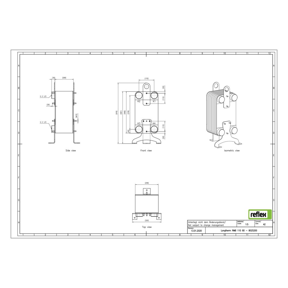 Reflex Longtherm Plattenwärmetauscher RMB-110-80, gelötet, 80 Platten, eingängig, G 2 1... REFLEX-8025200 4036705205293 (Abb. 2)