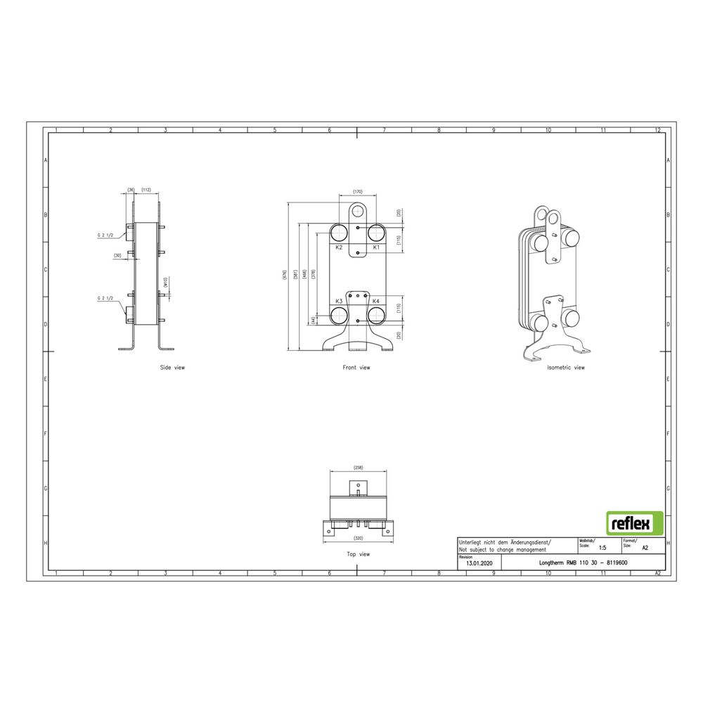 Reflex Longtherm Plattenwärmetauscher RMB-110-30, gelötet, 30 Platten, eingängig, G 2 1... REFLEX-8119600 4036705205835 (Abb. 2)