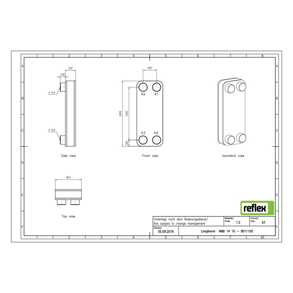 Reflex Longtherm Plattenwärmetauscher RMB-14-10, gelötet, 10 Platten, eingängig, G 3/4"... REFLEX-8011100 4036705178214 (Abb. 2)