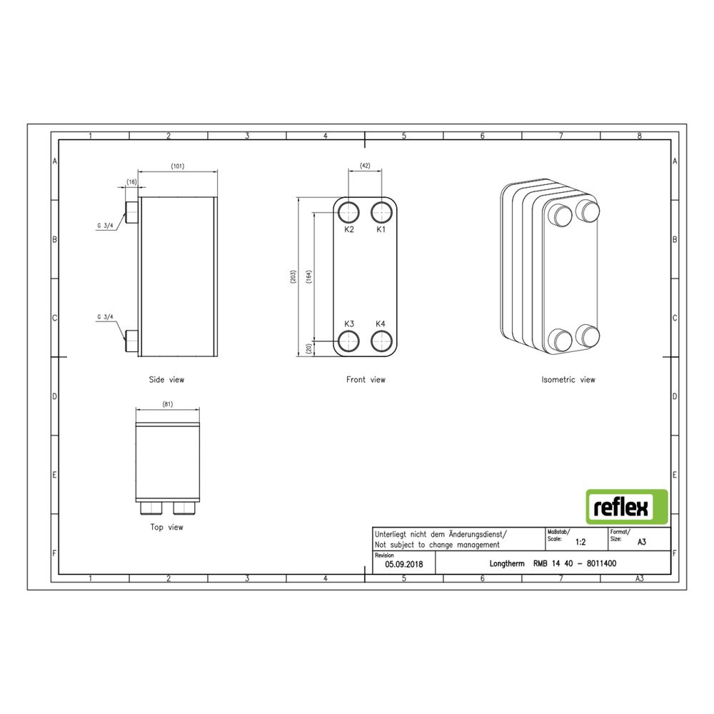 Reflex Longtherm Plattenwärmetauscher RMB-14-40, gelötet, 40 Platten, eingängig, G 3/4"... REFLEX-8011400 4036705178245 (Abb. 2)