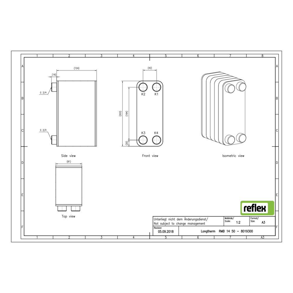 Reflex Longtherm Plattenwärmetauscher RMB-14-50, gelötet, 50 Platten, eingängig, G 3/4"... REFLEX-8019300 4036705178252 (Abb. 2)