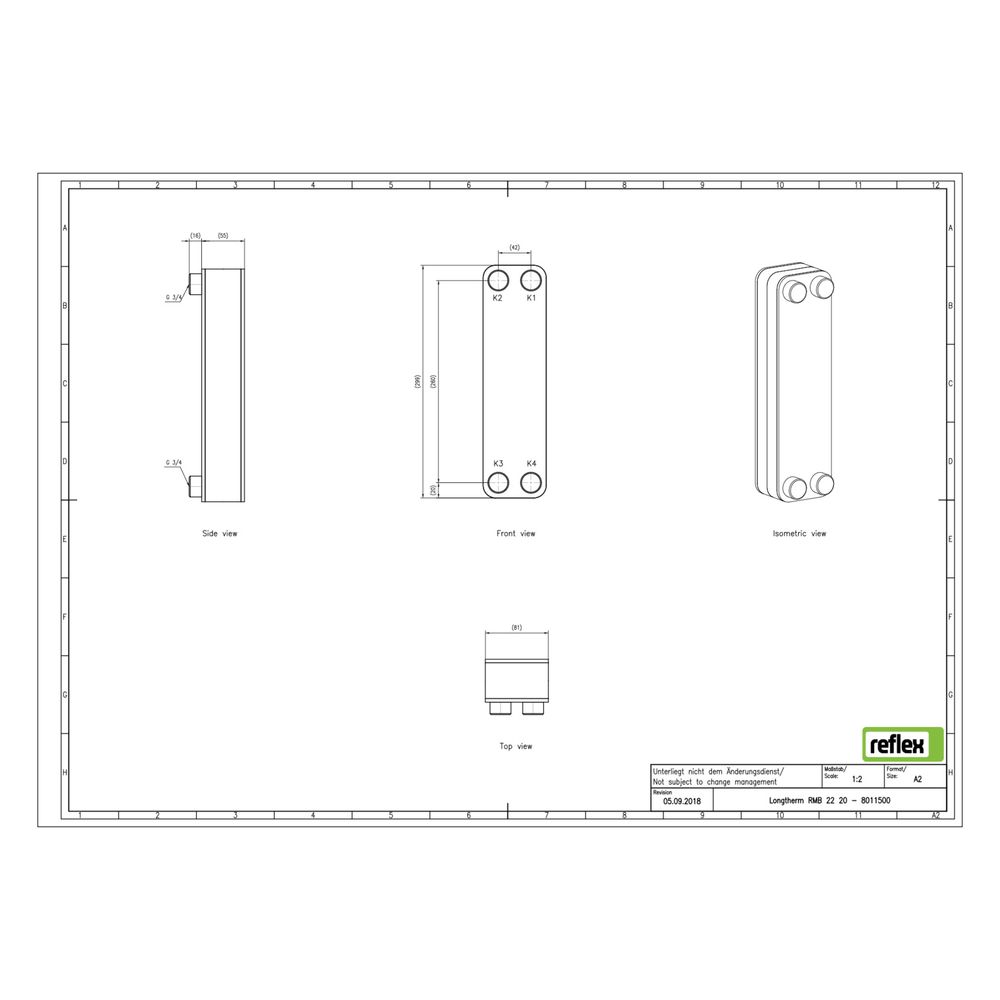 Reflex Longtherm Plattenwärmetauscher RMB-22-20, gelötet, 20 Platten, eingängig, G 3/4"... REFLEX-8011500 4036705178269 (Abb. 2)