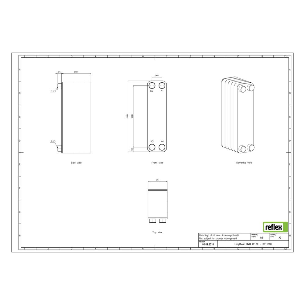 Reflex Longtherm Plattenwärmetauscher RMB-22-50, gelötet, 50 Platten, eingängig, G 3/4"... REFLEX-8011800 4036705178290 (Abb. 2)