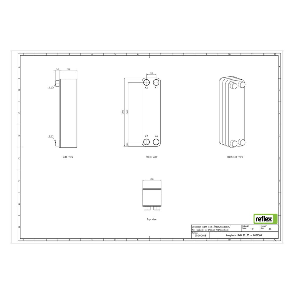 Reflex Longtherm Plattenwärmetauscher RMB-22-30, gelötet, 30 Platten, eingängig, G 3/4"... REFLEX-8021300 4036705178276 (Abb. 2)