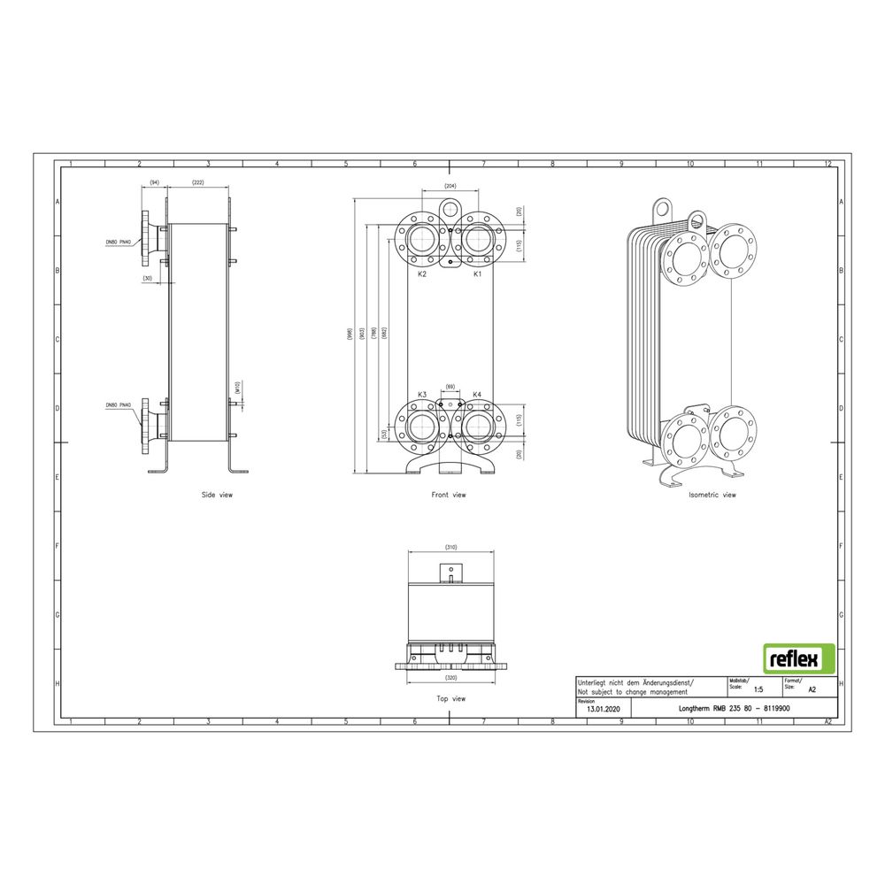 Reflex Longtherm Plattenwärmetauscher RMB-235-80, gelötet, 80 Platten, eingängig, DN 80... REFLEX-8119900 4036705205859 (Abb. 2)