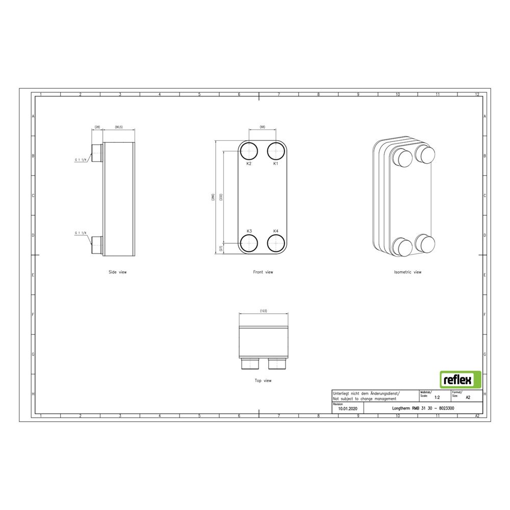 Reflex Longtherm Plattenwärmetauscher RMB-31-30, gelötet, 30 Platten, eingängig, G 1 1/... REFLEX-8023300 4036705205101 (Abb. 2)