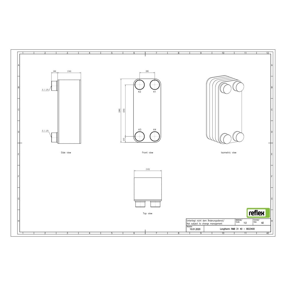 Reflex Longtherm Plattenwärmetauscher RMB-31-40, gelötet, 40 Platten, eingängig, G 1 1/... REFLEX-8023400 4036705205118 (Abb. 2)