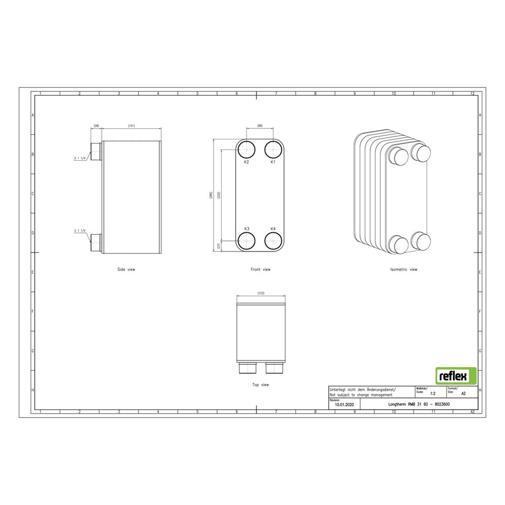 Reflex Longtherm Plattenwärmetauscher RMB-31-60, gelötet, 60 Platten, eingängig, G 1 1/... REFLEX-8023600 4036705205132 (Abb. 2)