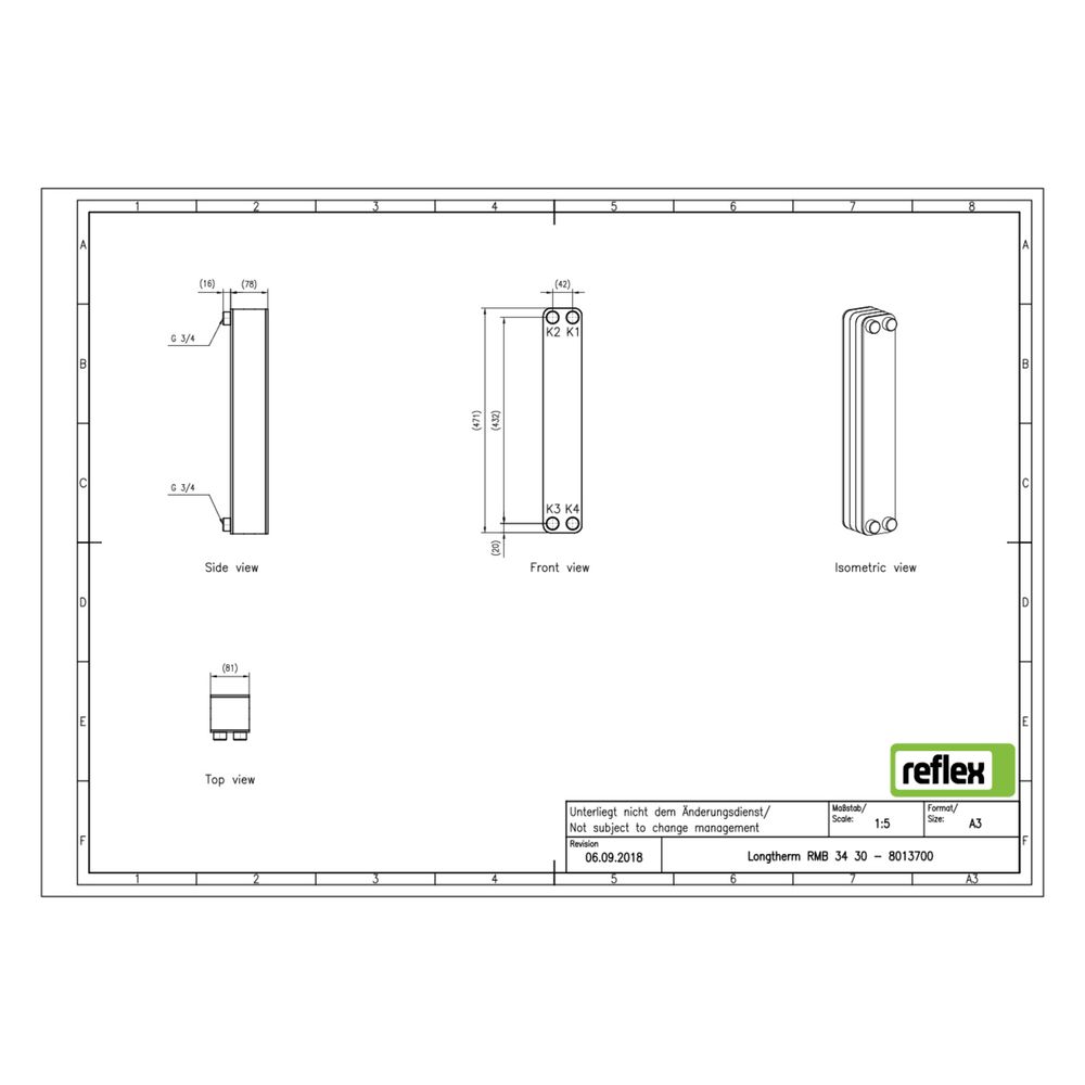 Reflex Longtherm Plattenwärmetauscher RMB-34-30, gelötet, 30 Platten, eingängig, G 3/4"... REFLEX-8013700 4036705178511 (Abb. 2)