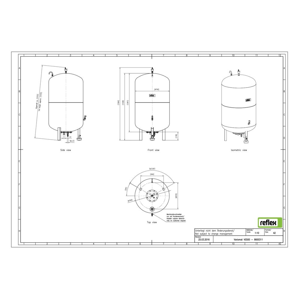 Reflex Variomat VG 500 Ausdehnungsgefäß MAG, Nennvolumen 500l, Vollmembran, Grau... REFLEX-8600311 4036705113611 (Abb. 3)