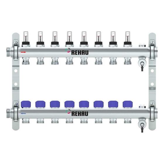 Rehau Verteiler HKV-D Easyflow, Edelstahl, 8 Heizkreise, mit Durchflussanzeige min/max