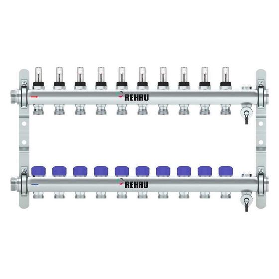 Rehau Verteiler HKV-D Easyflow, Edelstahl, 10 Heizkreise, mit Durchflussanzeige min/max