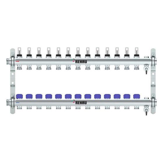 Rehau Verteiler HKV-D Easyflow, Edelstahl, 13 Heizkreise, mit Durchflussanzeige min/max