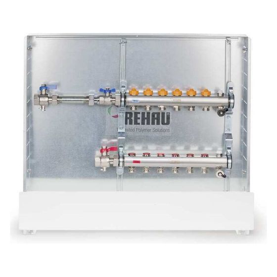 Rehau Rautherm Unit, Easyflow und UP 75, 12 Heizkreise, Wärmemengenzähler horizontal links