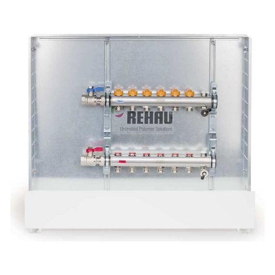 Rehau Rautherm Unit, Easyflow und UP 110, 7 Heizkreise, Kugelhahnset horizontal links
