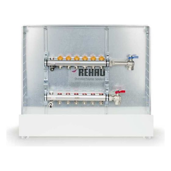 Rehau Rautherm Unit, Easyflow und UP 75, 11 Heizkreise, Kugelhahnset vertikal rechts
