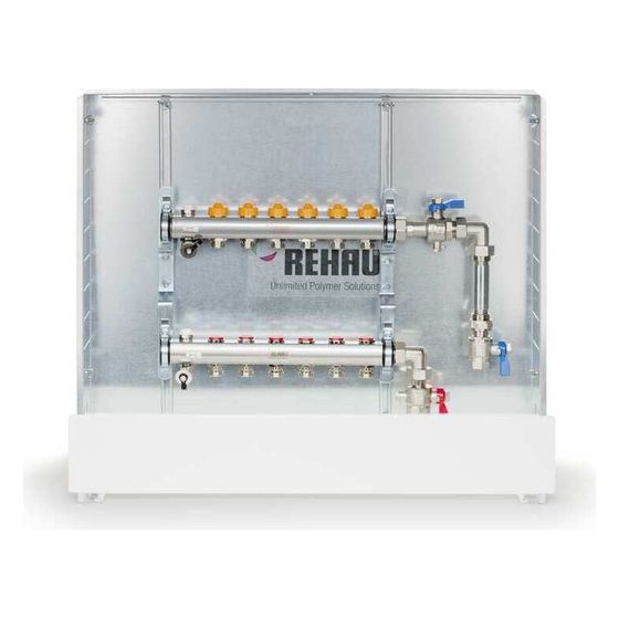 Rehau Rautherm Unit, Easyflow und UP 75, 11 Heizkreise, Wärmemengenzähler vertikal rechts