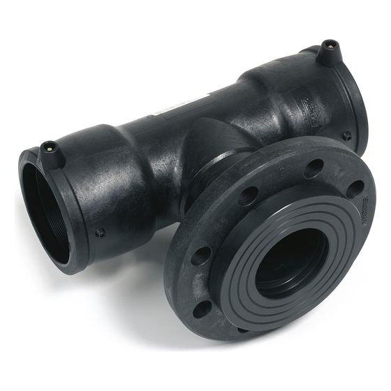 Rehau Smartfuse T-Stück mit Flanschabgang 110mm x DN 100 x 110mm, PE 100, PN 16, Schwarz