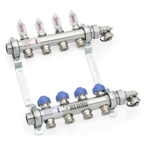 Rehau Heizkreisverteiler HKV-D Edelstahl 12 Kreise, mit integrierten Durchflussmessern