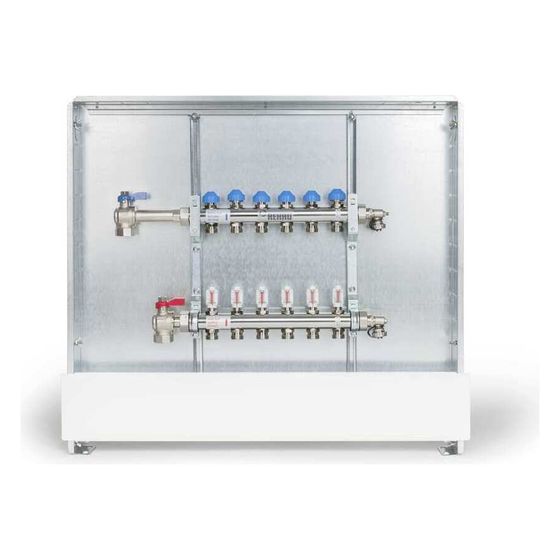 Rehau Rautherm Unit, HKV-D V2A und UP 110, 3 Heizkreise, Kugelhahnset vertikal links
