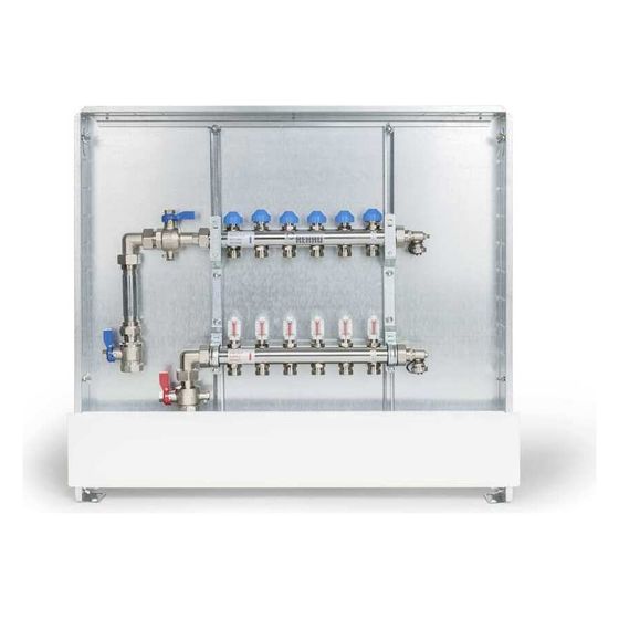 Rehau Rautherm Unit, HKV-D V2A und UP 75, 4 Heizkreise, Wärmemengenzähler vertikal links