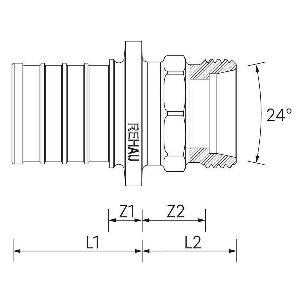 Rehau Übergang Konus, SDR 11 LX, 32mm x 2,9 - M30x2mm, 24 Grad, Messing... REHAU-11693011001 4064299722605 (Abb. 2)