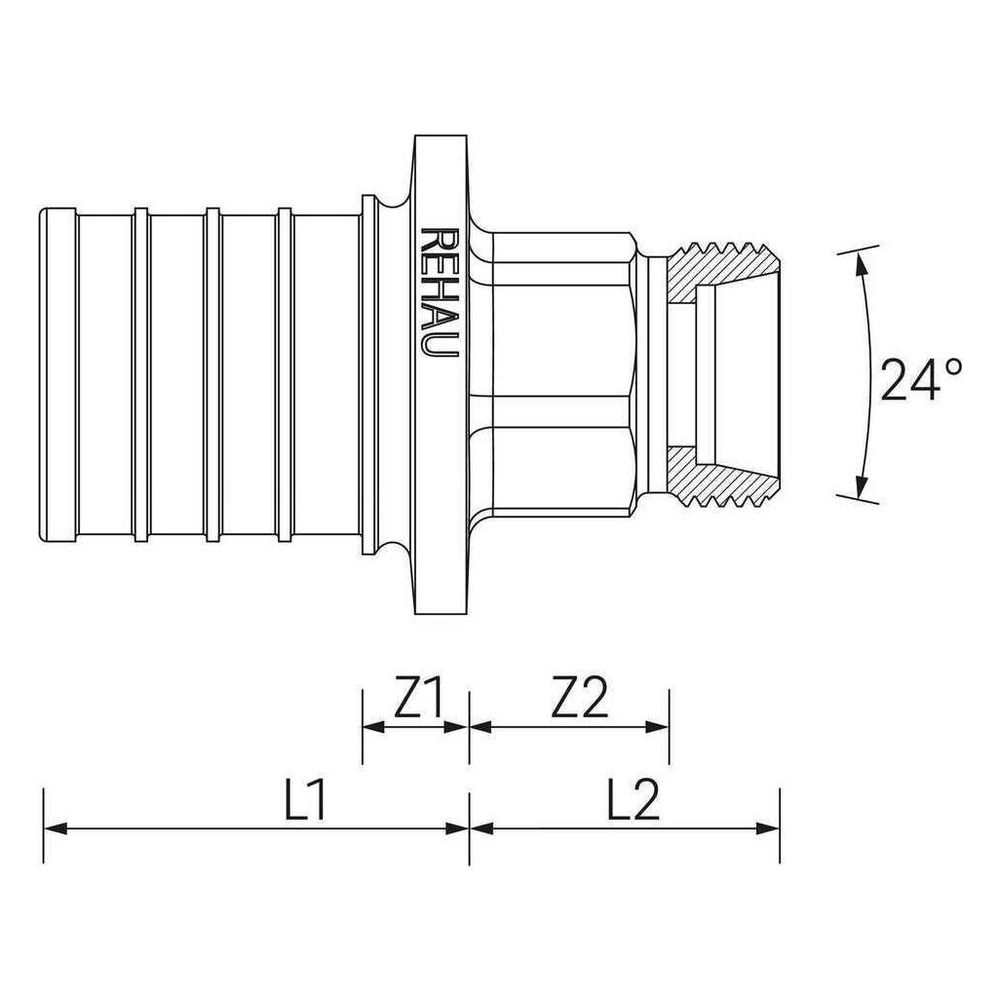 Rehau Übergang Konus, SDR 11 LX, 32mm x 2,9 - M22x1,5mm, 24 Grad, Messing... REHAU-11693001001 4064299691291 (Abb. 2)