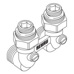 Rehau Kugelhahnblock mit Anschlussnippel G 1/2" x G 3/4", Eckform... REHAU-12407371001 4007360190996 (Abb. 1)