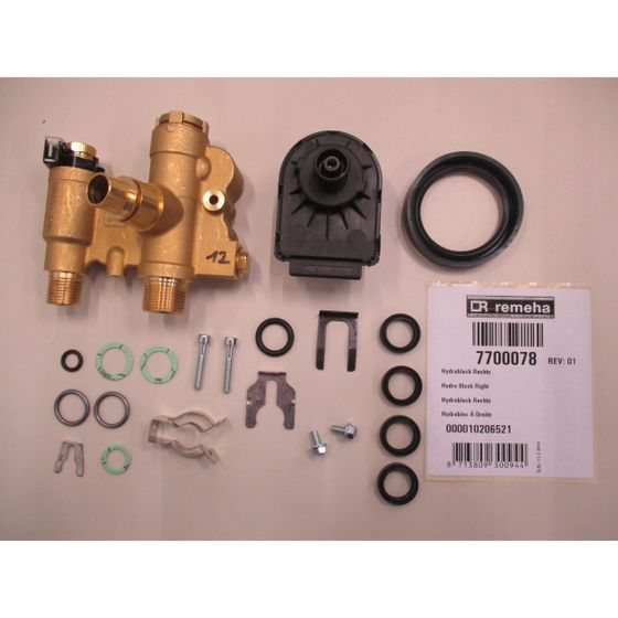 Remeha Hydroblock rechts mit Motor, für 3-Wege-Mischer, 7700078