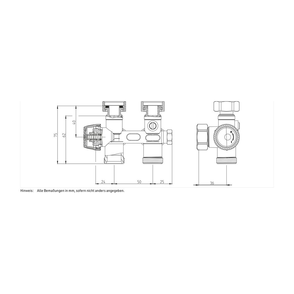 Resideo H-Block mit Heizkörperventil Therafix Universal, 2-Rohr, 3/4, chrom... RESIDEO-V2474EDCSY015 5059087001702 (Abb. 4)