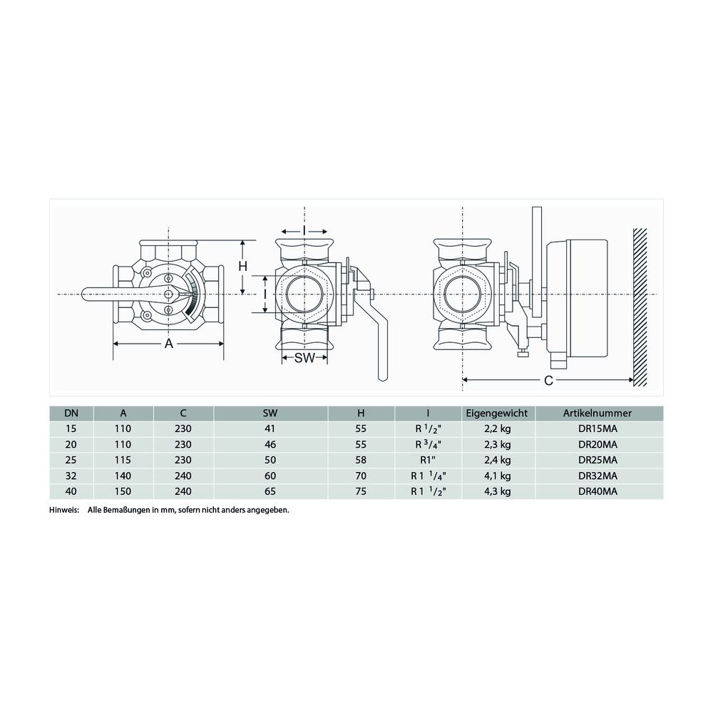 Resideo Dreiwege-Muffenmischer DR GG 20, grau, PN 6, abgewinkelt DN 25... RESIDEO-DR25MA 4024627100154 (Abb. 4)