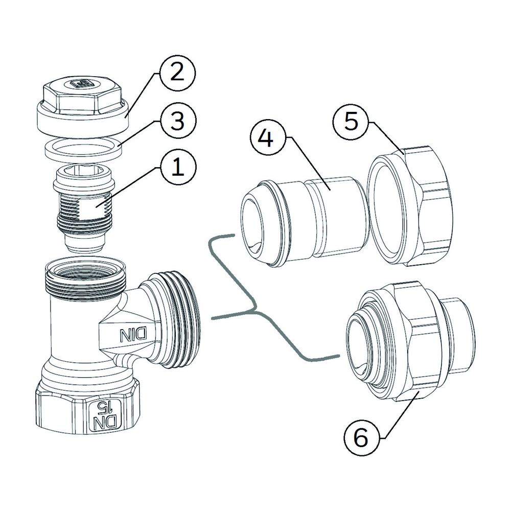 Resideo Rücklaufverschraubung Verafix-E Messing, vernickelt, E, 1/2"... RESIDEO-V2420E0015 4029289015181 (Abb. 5)