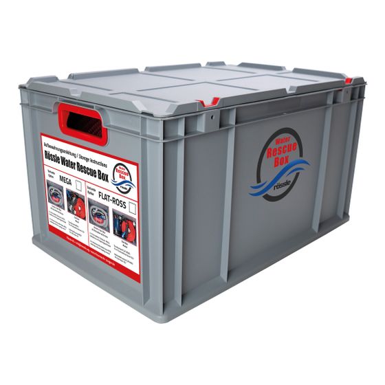 Rössle Water Rescue Box Flutbox Tauchpumpe Mega, 1400W, 400l/min, 230V, formstabiler Schlauch 3m, Feuer. C42 15m, Halteleine 20m