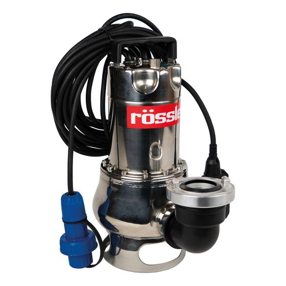 Rössle MEGA Tauchpumpe, 1400W, 400l/min, 230V, Schwimmerschalter, 10m Kabel, C-Storz, für stationären und mobilen Einsatz