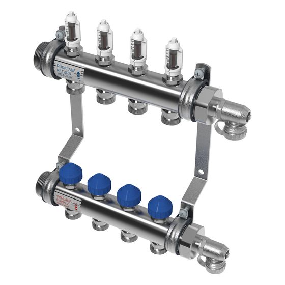 Roth Industrieverteiler Edelstahl, 3 Gruppen, mit Durchflussanzeige, G 1 1/4