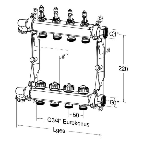 Roth Heizkreisverteiler Edelstahl, 14 Gruppen, G 1