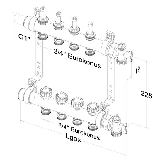 Roth Heizkreisverteiler FlatConnect HK 6 Messing, 6 Gruppen, G 1