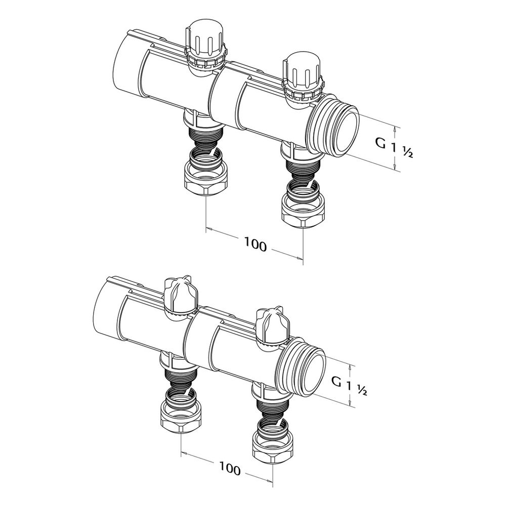 Roth Industrieverteiler Kunststoff, 2 Gruppen, ohne Durchflussanzeige, G 1 1/2" x 25mm... ROTH-1135006276 4037115031854 (Abb. 2)