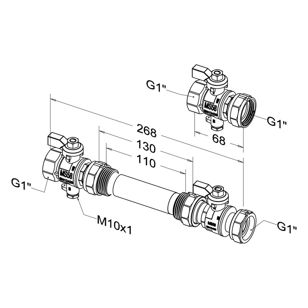 Roth Anschlussset Wärmemengenzähler waagerecht, 1135004611... ROTH-1135004611 4037115022081 (Abb. 2)