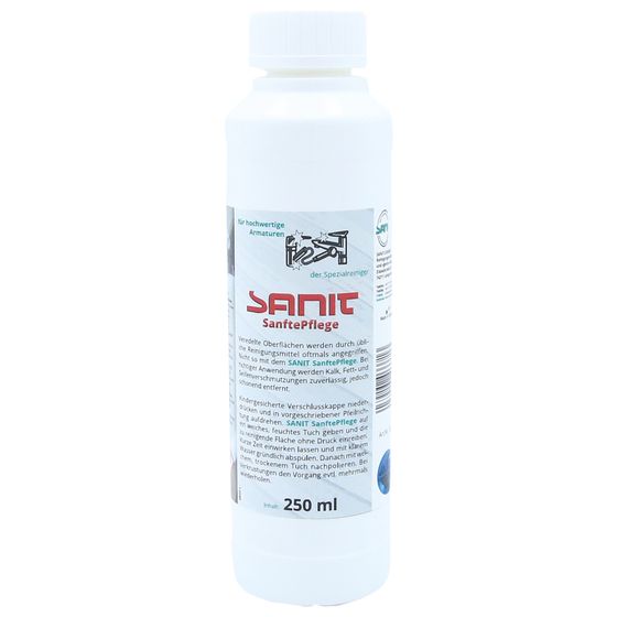 Sanit Sanfte-Pflege Spezialreiniger für hochwertige Armaturen gegen Kalk, Fett- und Seifenverschmutzungen, 250ml Flasche
