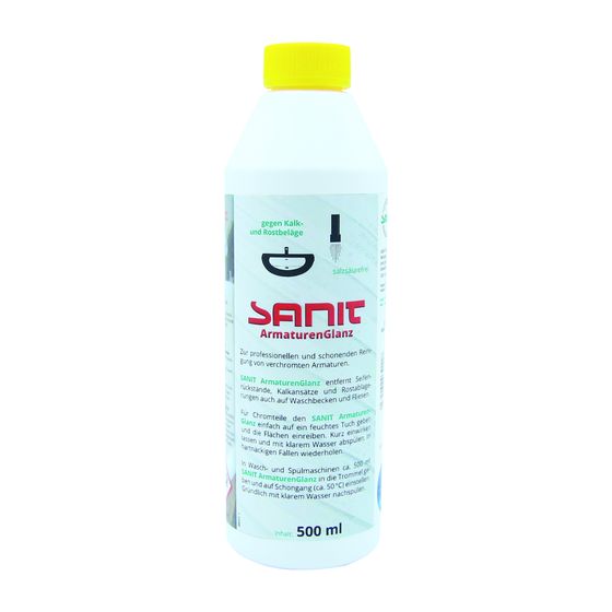 Sanit Armaturen-Glanz Reinigungsmittel gegen Kalk- und Rostbeläge für verchromte und beschichtete Armaturen, 500ml Flasche