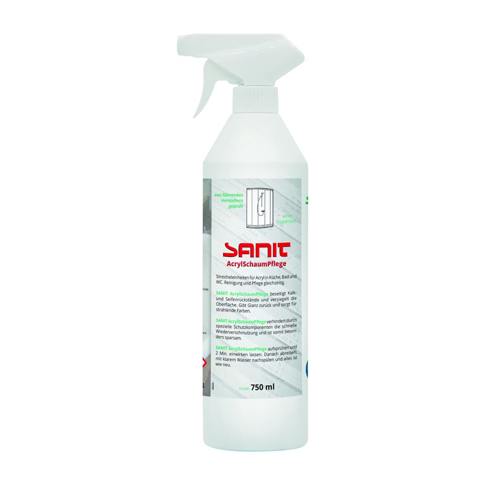 Sanit Acryl-Schaum-Pflege Reiniger für Acryl in Küche, Bad und WC, 750ml Flasche... SANIT-3040 4039292030408 (Abb. 1)