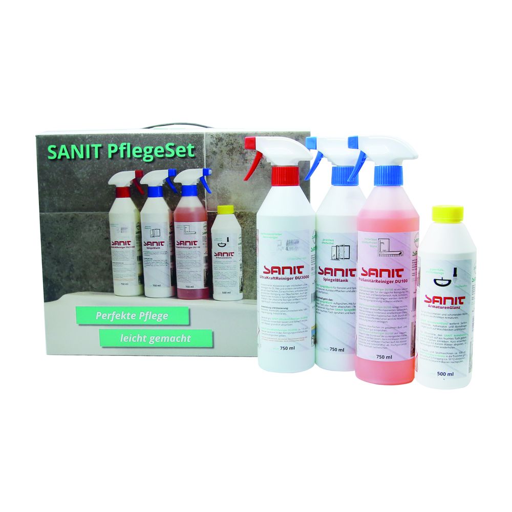 Sanit Pflege-Set bestehend aus Pro-Sanitär-Reiniger DU100, Spiegel-Blank, Armaturen-Glanz u... SANIT-3230 4039292032303 (Abb. 1)