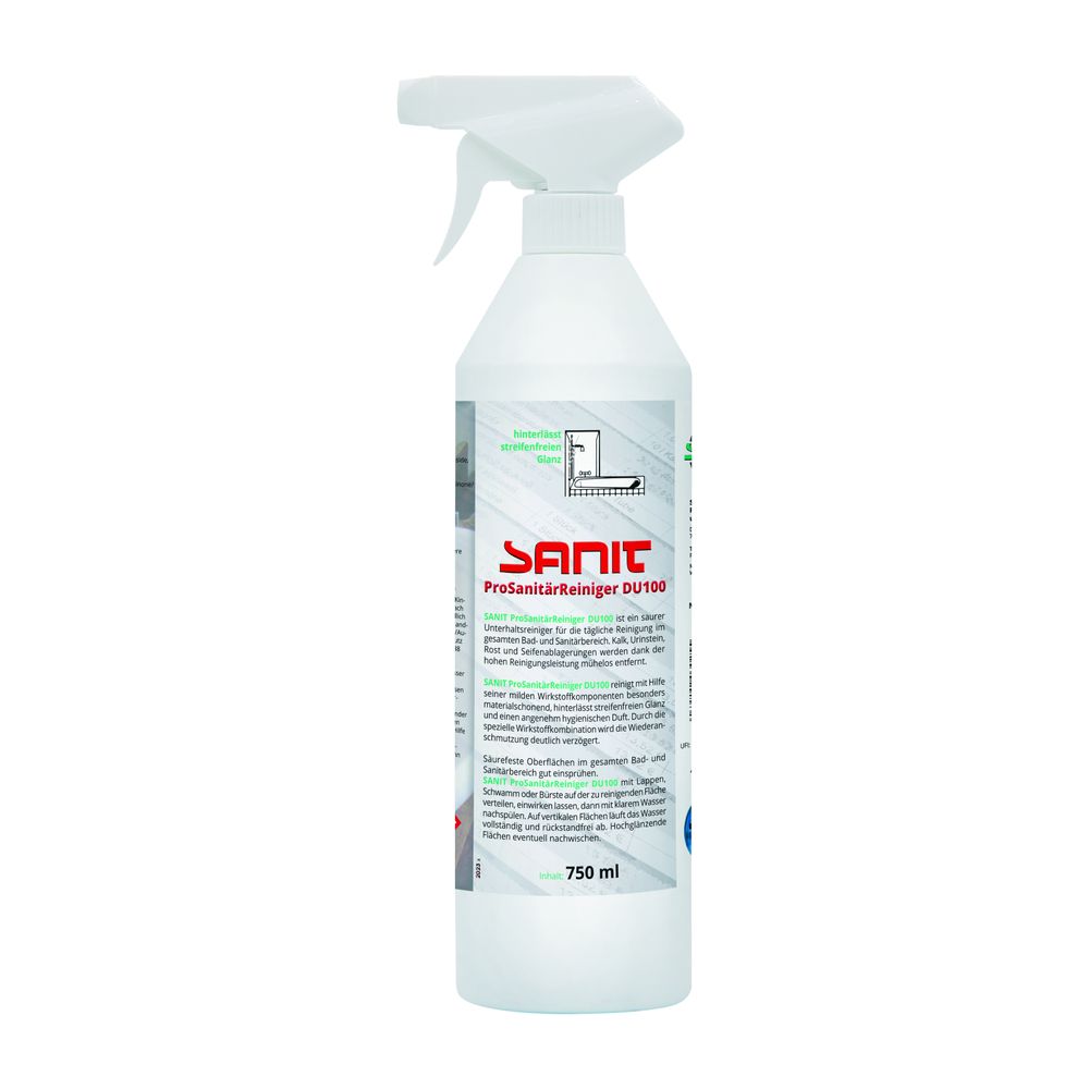 Sanit Chemie Sanit Pro-Sanitär-Reiniger DU100 Unterhaltsreiniger löst Kalk, Urin-Stein, Rost und Seifenablagerungen, 750ml Flasche 3025